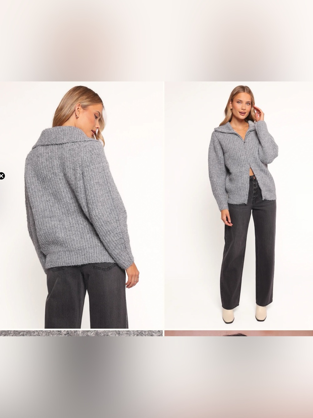 Petal & Pup Gray Ribbed Zip-Front Cardigan Sweater